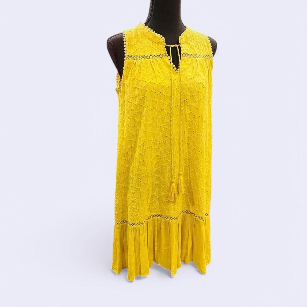 Yellow Eyelet Boho Shift Dress Small